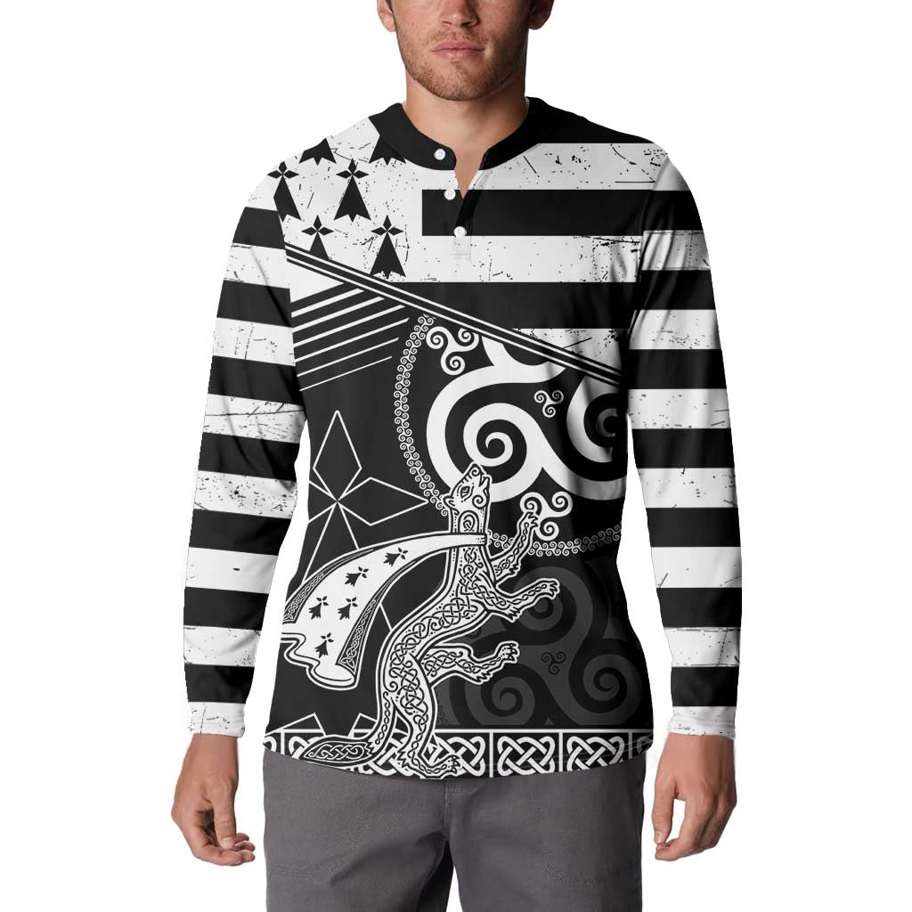 Brittany Ermine Celtic Button Sweatshirt Black Celtic Triskels - Wonder Print Shop