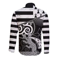 Brittany Ermine Celtic Long Sleeve Button Shirt Black Celtic Triskels - Wonder Print Shop