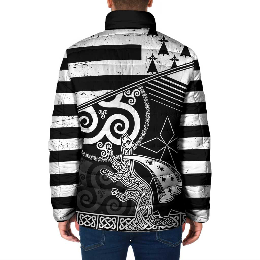 Brittany Ermine Celtic Padded Jacket Black Celtic Triskels - Wonder Print Shop