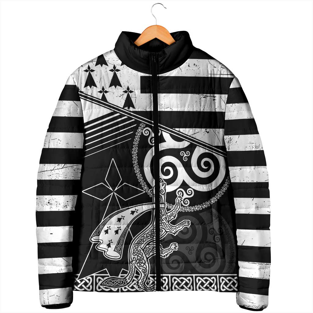 Brittany Ermine Celtic Padded Jacket Black Celtic Triskels - Wonder Print Shop