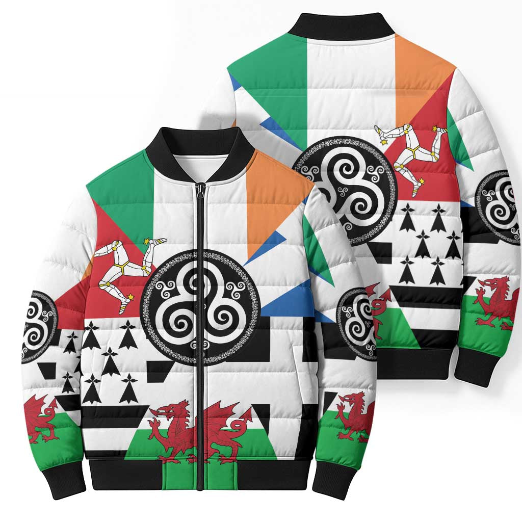 Celtic Nations Flag Bomber Puffer Jacket Six Celtic Countries Heritage - Wonder Print Shop