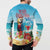 Saint Lucia Christmas Button Sweatshirt Tropical Parrot With Rum Punch Cocktail - Wonder Print Shop