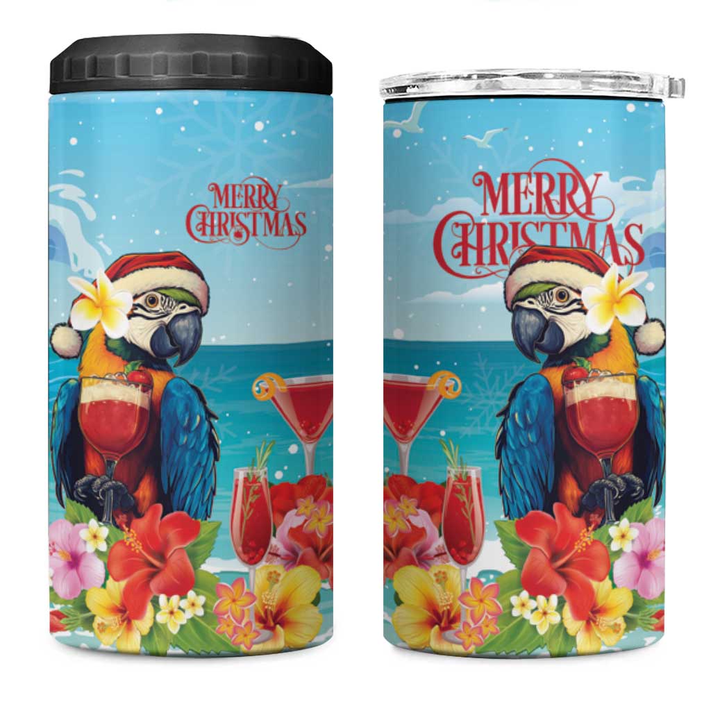 Saint Lucia Christmas 4 in 1 Can Cooler Tumbler Tropical Parrot With Rum Punch Cocktail - Wonder Print Shop