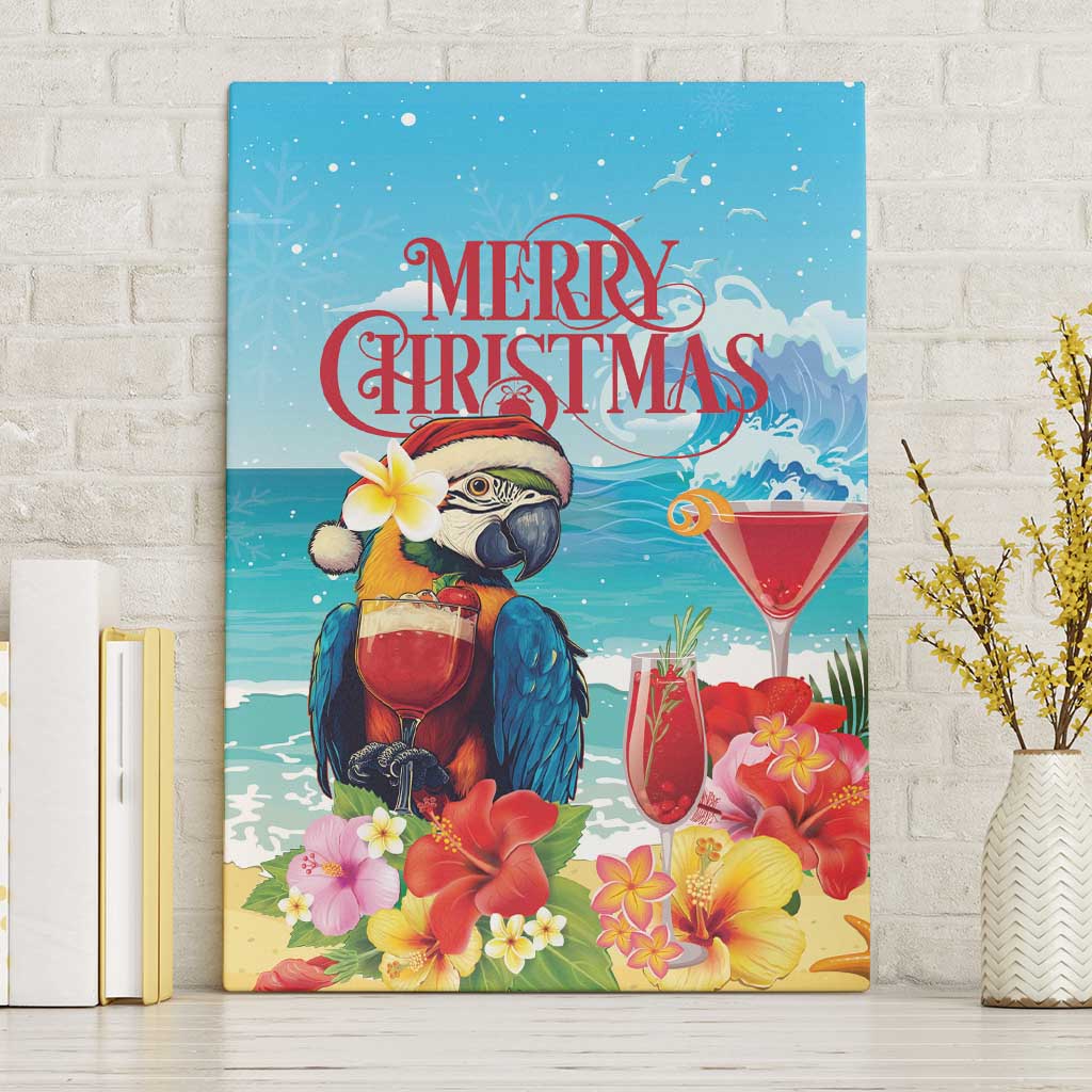 Saint Lucia Christmas Canvas Wall Art Tropical Parrot With Rum Punch Cocktail - Wonder Print Shop