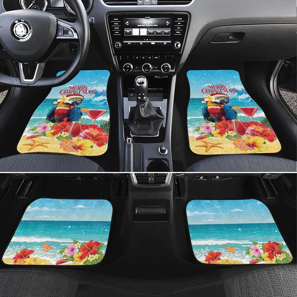 Saint Lucia Christmas Car Mats Tropical Parrot With Rum Punch Cocktail - Wonder Print Shop