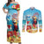 Saint Lucia Christmas Couples Matching Off Shoulder Maxi Dress and Long Sleeve Button Shirt Tropical Parrot With Rum Punch Cocktail - Wonder Print Shop