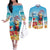 Saint Lucia Christmas Couples Matching Off The Shoulder Long Sleeve Dress and Long Sleeve Button Shirt Tropical Parrot With Rum Punch Cocktail