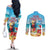 Saint Lucia Christmas Couples Matching Off The Shoulder Long Sleeve Dress and Long Sleeve Button Shirt Tropical Parrot With Rum Punch Cocktail