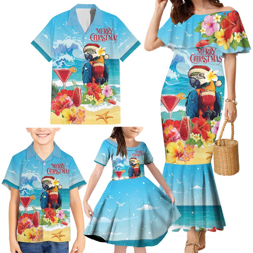 Saint Lucia Christmas Family Matching Mermaid Dress and Hawaiian Shirt Tropical Parrot With Rum Punch Cocktail - Wonder Print Shop