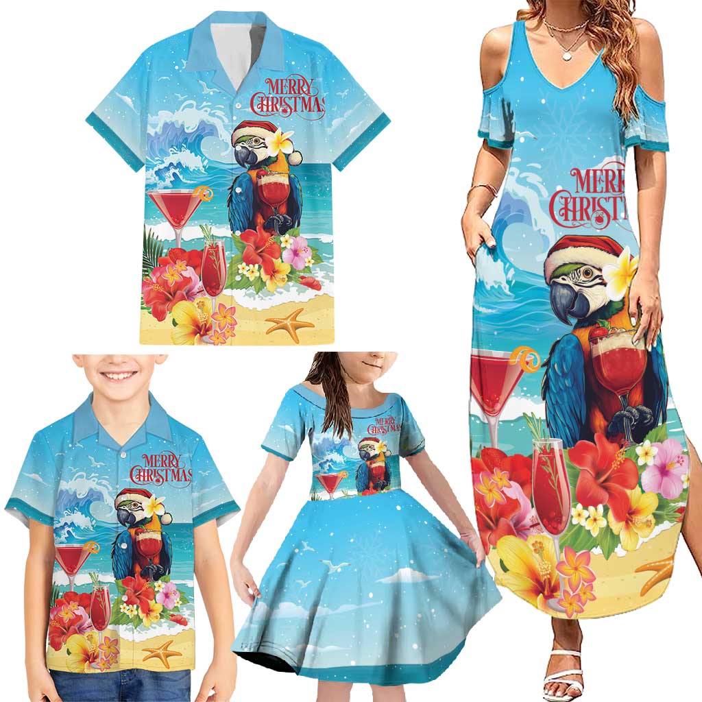 Saint Lucia Christmas Family Matching Summer Maxi Dress and Hawaiian Shirt Tropical Parrot With Rum Punch Cocktail - Wonder Print Shop