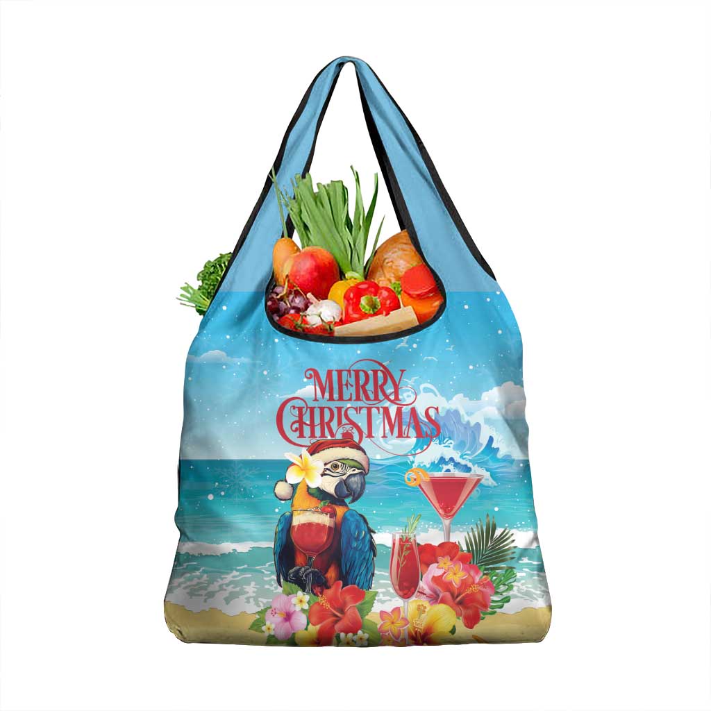 Saint Lucia Christmas Grocery Bag Tropical Parrot With Rum Punch Cocktail