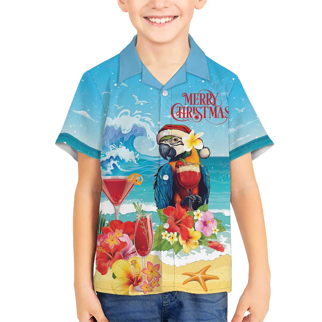 Saint Lucia Christmas Kid Hawaiian Shirt Tropical Parrot With Rum Punch Cocktail - Wonder Print Shop