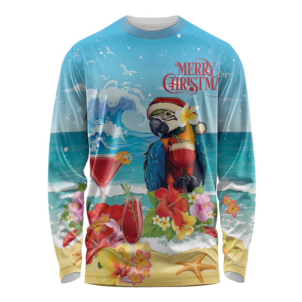 Saint Lucia Christmas Long Sleeve Shirt Tropical Parrot With Rum Punch Cocktail - Wonder Print Shop