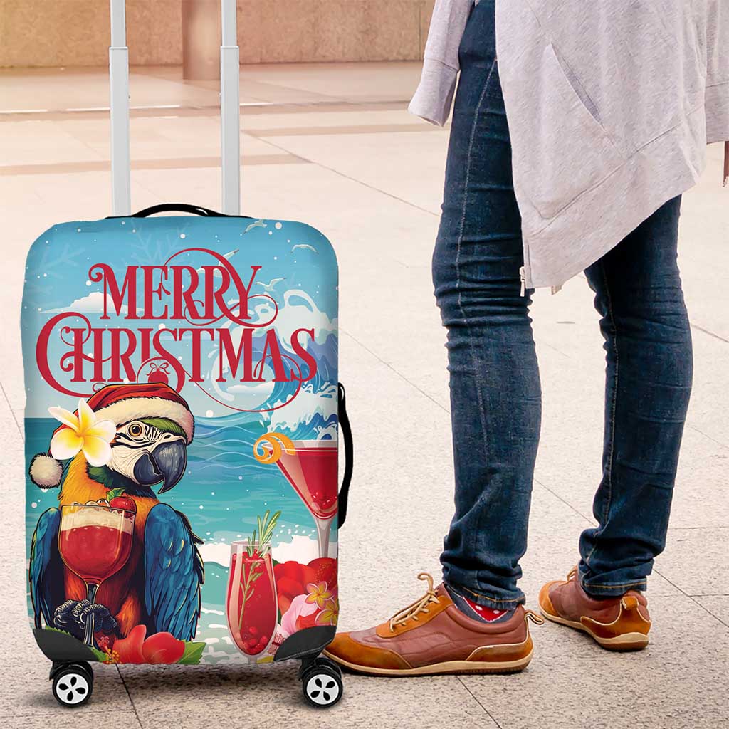 Saint Lucia Christmas Luggage Cover Tropical Parrot With Rum Punch Cocktail - Wonder Print Shop