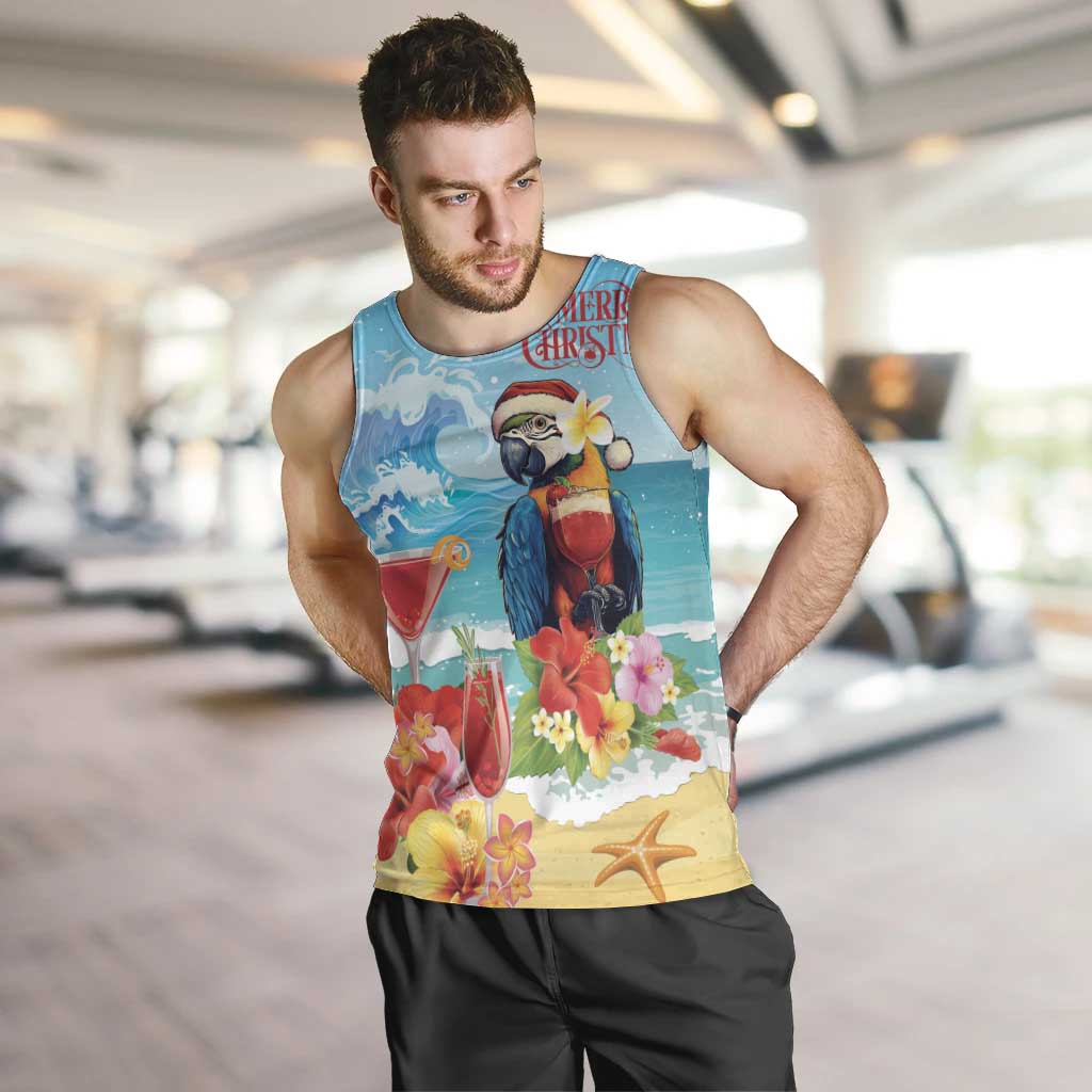 Saint Lucia Christmas Men Tank Top Tropical Parrot With Rum Punch Cocktail - Wonder Print Shop