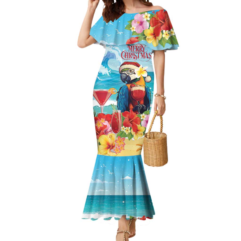 Saint Lucia Christmas Mermaid Dress Tropical Parrot With Rum Punch Cocktail - Wonder Print Shop