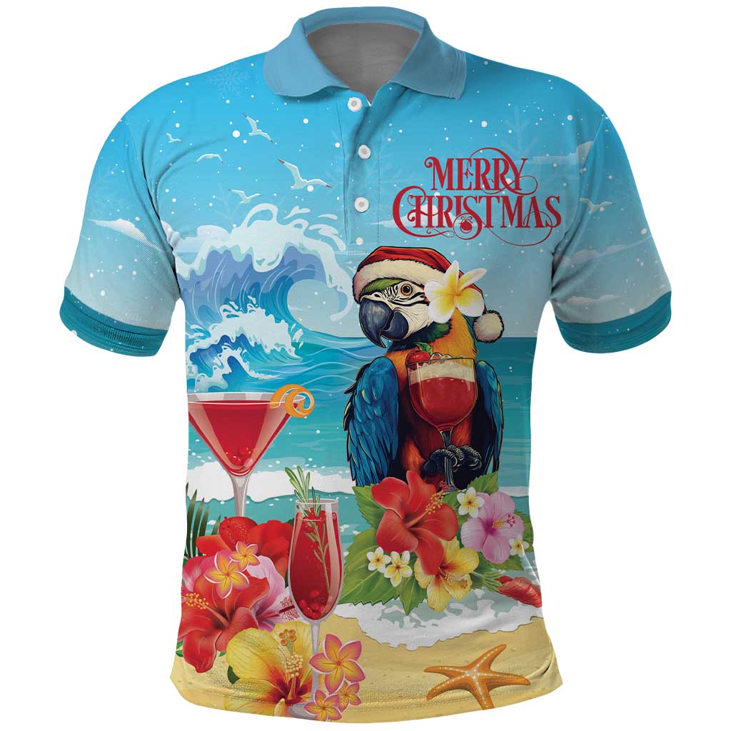 Saint Lucia Christmas Polo Shirt Tropical Parrot With Rum Punch Cocktail - Wonder Print Shop