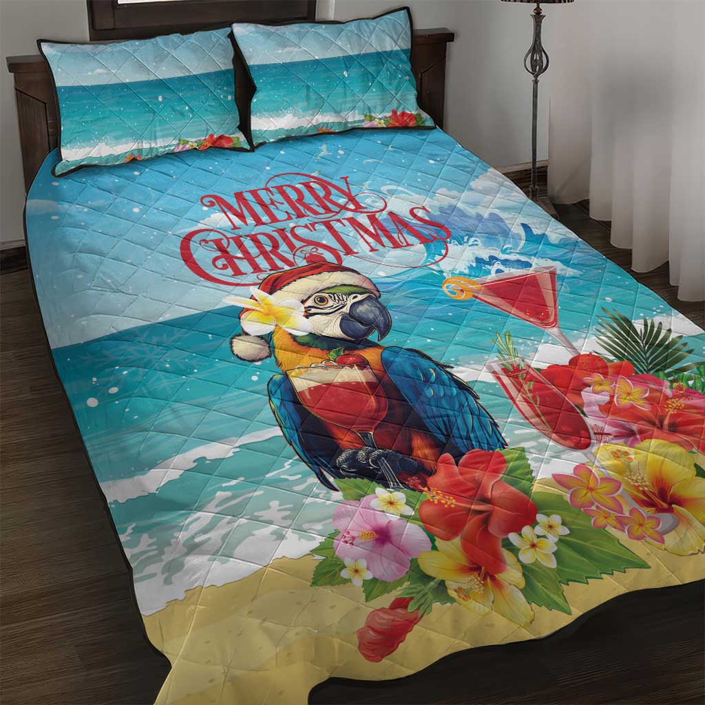 Saint Lucia Christmas Quilt Bed Set Tropical Parrot With Rum Punch Cocktail - Wonder Print Shop