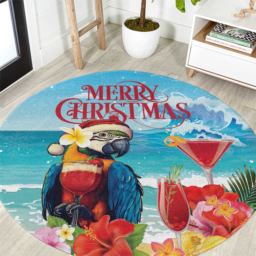 Saint Lucia Christmas Round Carpet Tropical Parrot With Rum Punch Cocktail