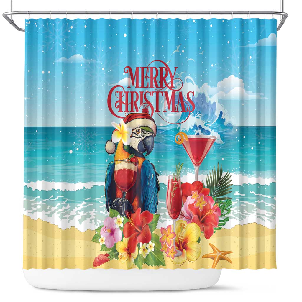 Saint Lucia Christmas Shower Curtain Tropical Parrot With Rum Punch Cocktail