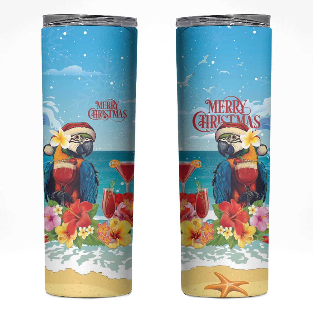 Saint Lucia Christmas Skinny Tumbler Tropical Parrot With Rum Punch Cocktail - Wonder Print Shop