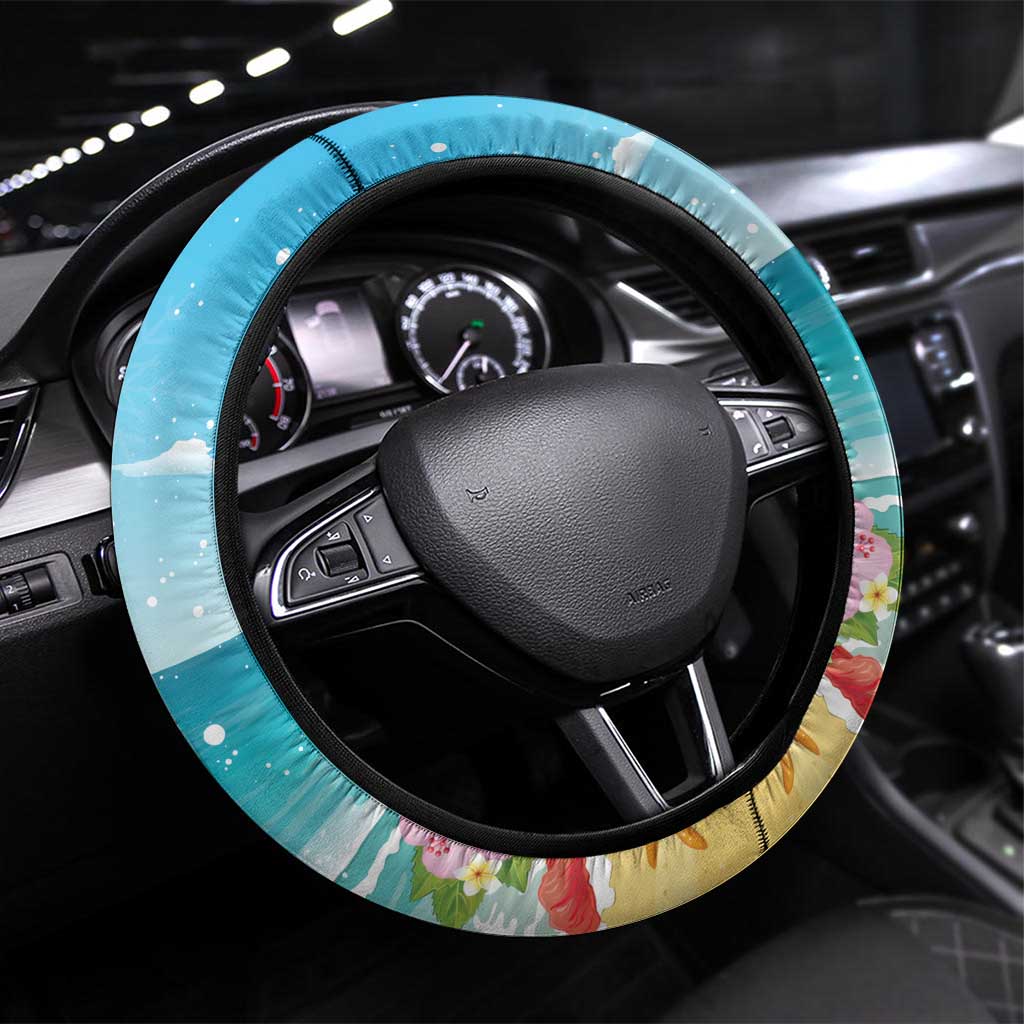 Saint Lucia Christmas Steering Wheel Cover Tropical Parrot With Rum Punch Cocktail - Wonder Print Shop