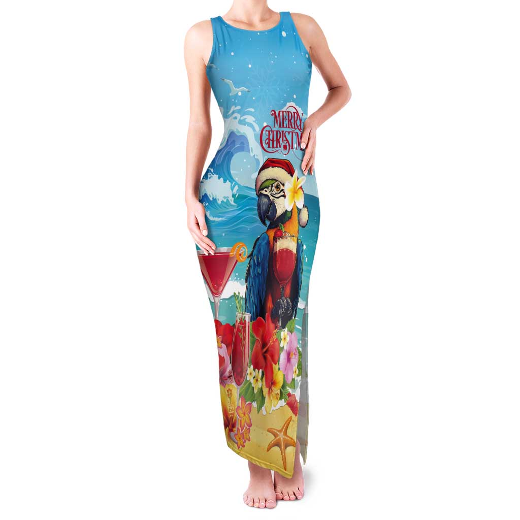 Saint Lucia Christmas Tank Maxi Dress Tropical Parrot With Rum Punch Cocktail - Wonder Print Shop