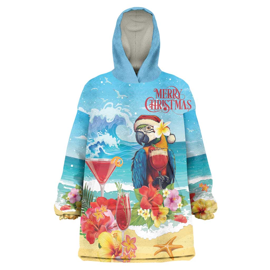 Saint Lucia Christmas Wearable Blanket Hoodie Tropical Parrot With Rum Punch Cocktail