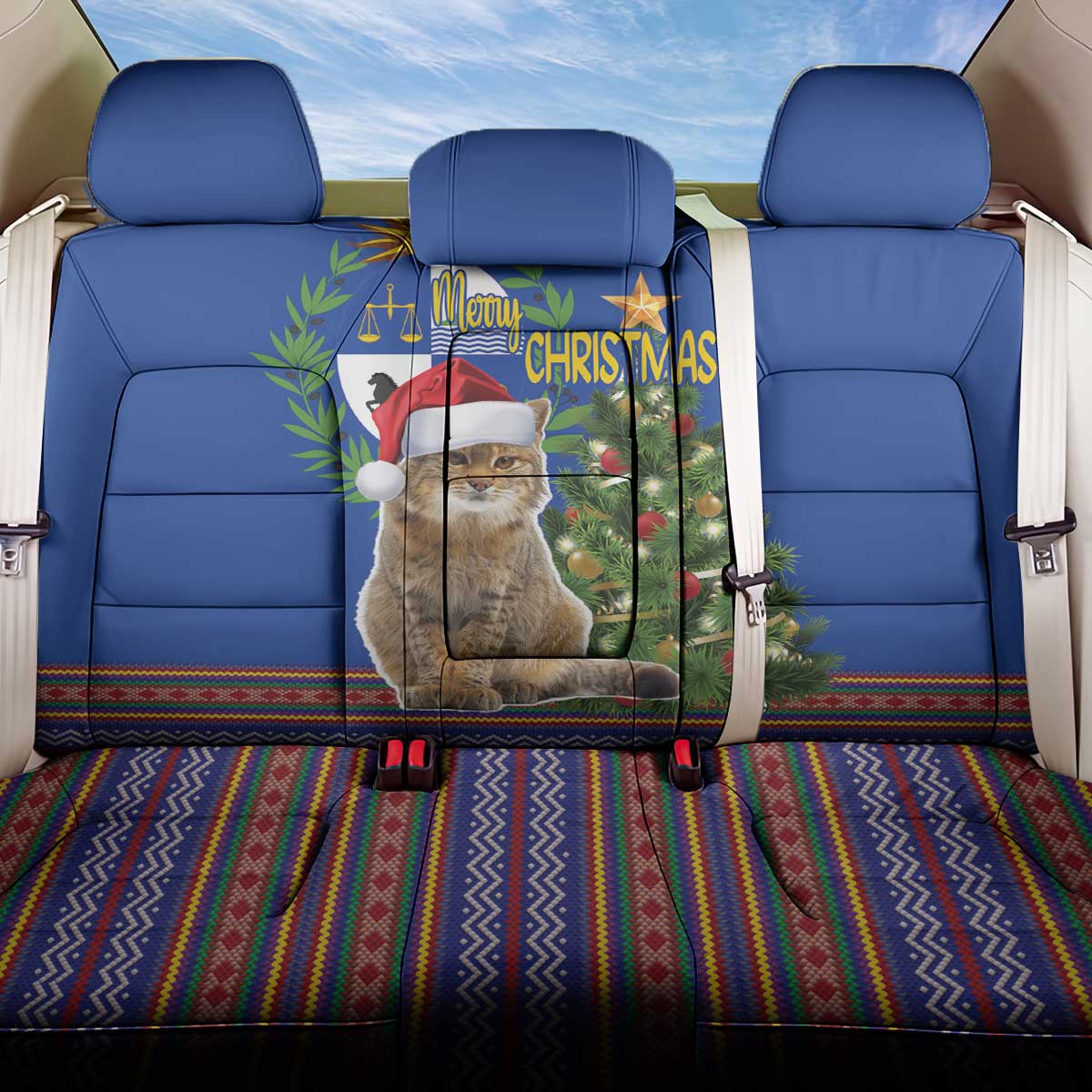 Uruguay Christmas Back Car Seat Cover Pampas Cat With Folk Pattern - Wonder Print Shop