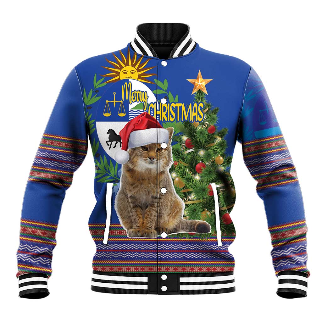 Uruguay Christmas Baseball Jacket Pampas Cat With Folk Pattern - Wonder Print Shop