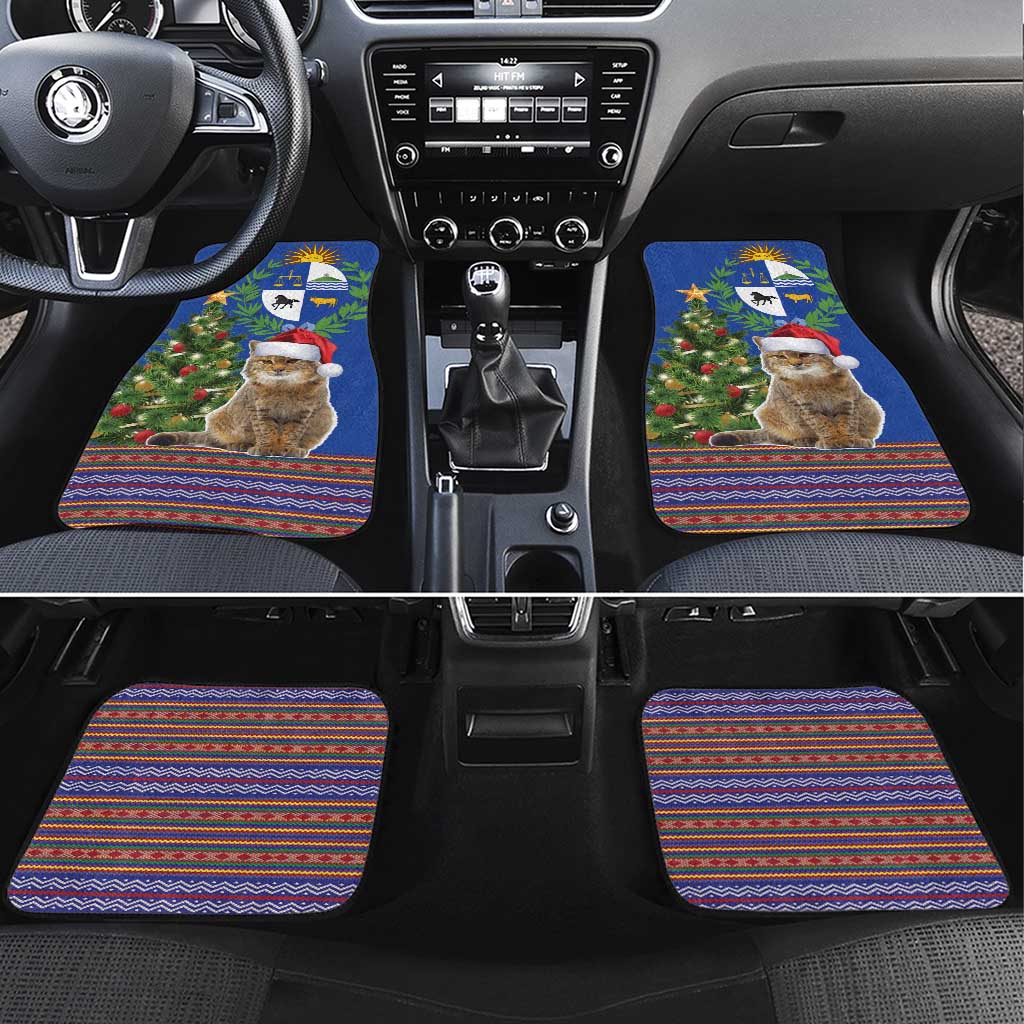 Uruguay Christmas Car Mats Pampas Cat With Folk Pattern - Wonder Print Shop