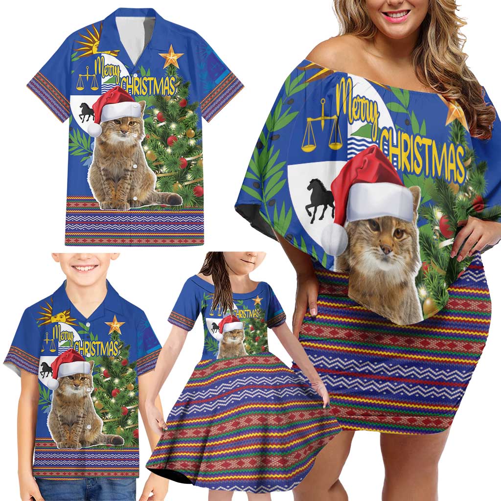 Uruguay Christmas Family Matching Off Shoulder Short Dress and Hawaiian Shirt Pampas Cat With Folk Pattern - Wonder Print Shop