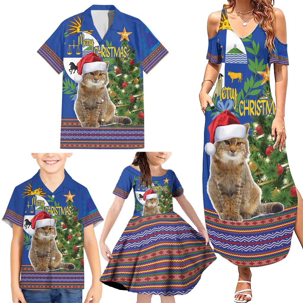 Uruguay Christmas Family Matching Summer Maxi Dress and Hawaiian Shirt Pampas Cat With Folk Pattern - Wonder Print Shop