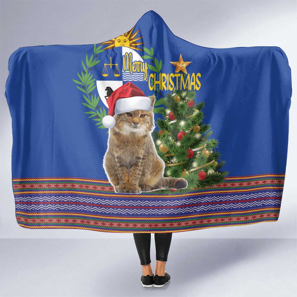 Uruguay Christmas Hooded Blanket Pampas Cat With Folk Pattern