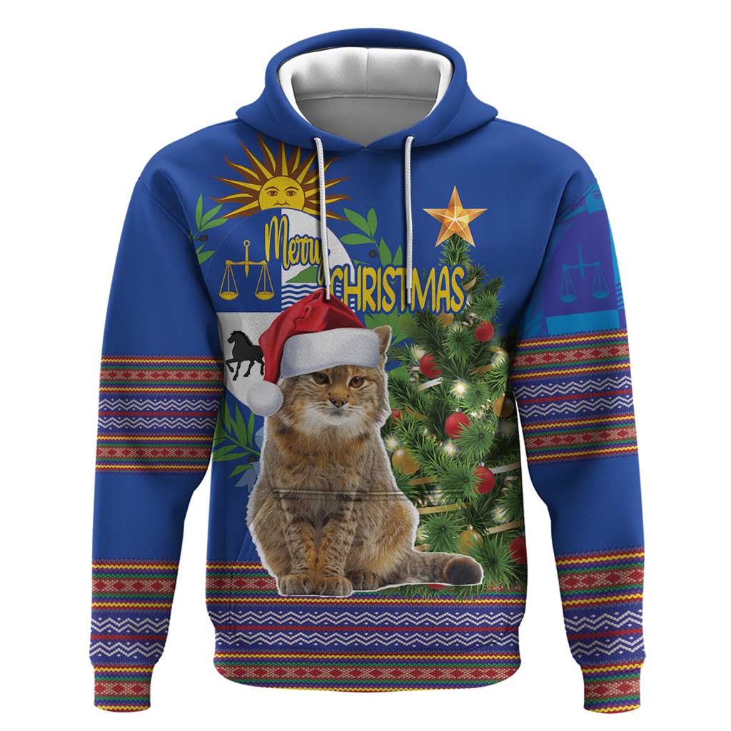 Uruguay Christmas Hoodie Pampas Cat With Folk Pattern - Wonder Print Shop