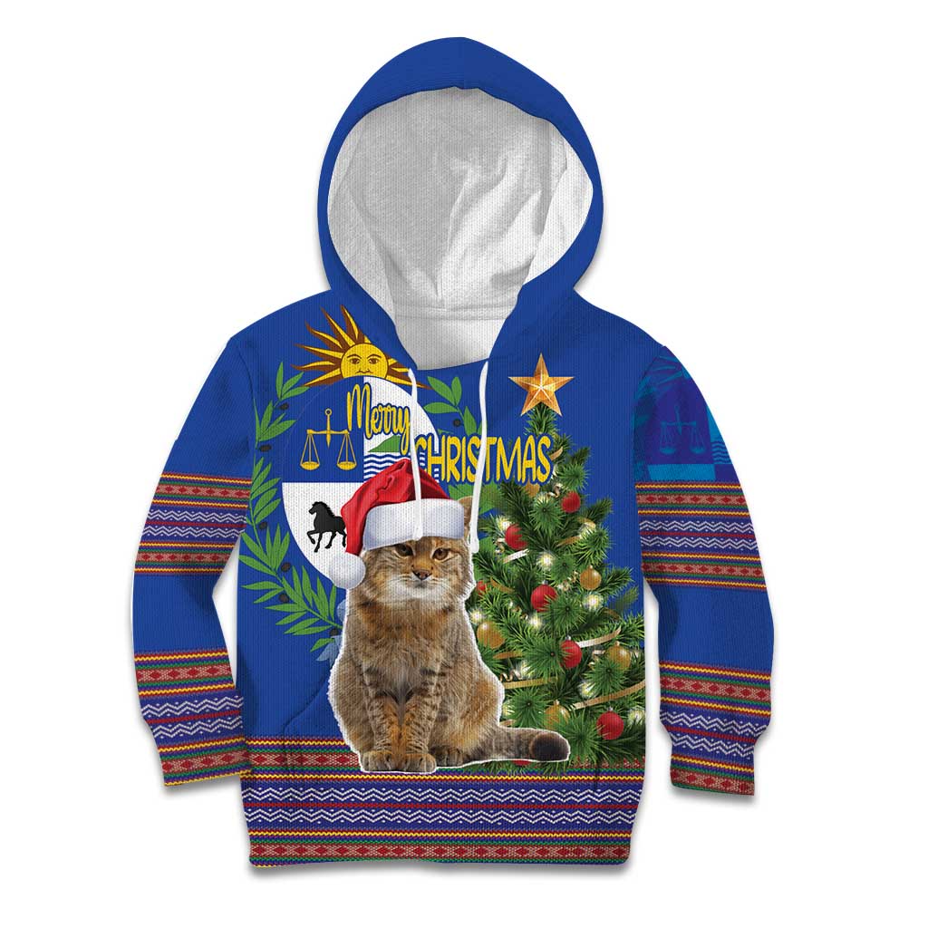 Uruguay Christmas Kid Hoodie Pampas Cat With Folk Pattern - Wonder Print Shop