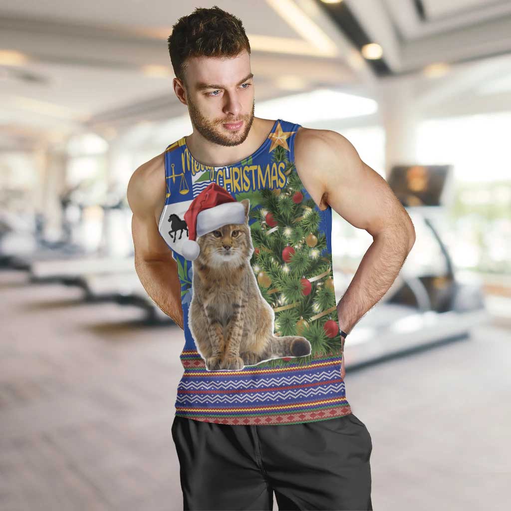 Uruguay Christmas Men Tank Top Pampas Cat With Folk Pattern - Wonder Print Shop