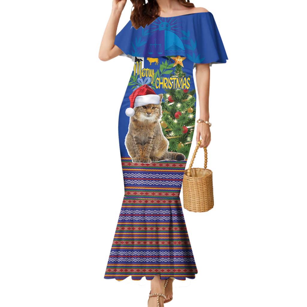 Uruguay Christmas Mermaid Dress Pampas Cat With Folk Pattern - Wonder Print Shop