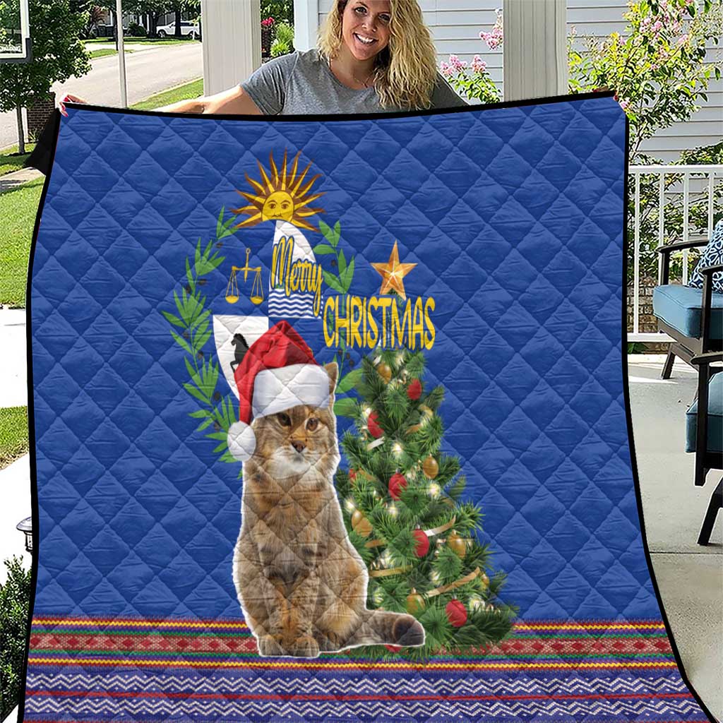 Uruguay Christmas Quilt Pampas Cat With Folk Pattern - Wonder Print Shop