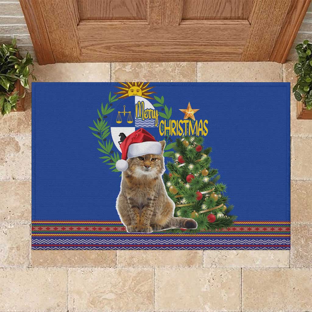 Uruguay Christmas Rubber Doormat Pampas Cat With Folk Pattern - Wonder Print Shop