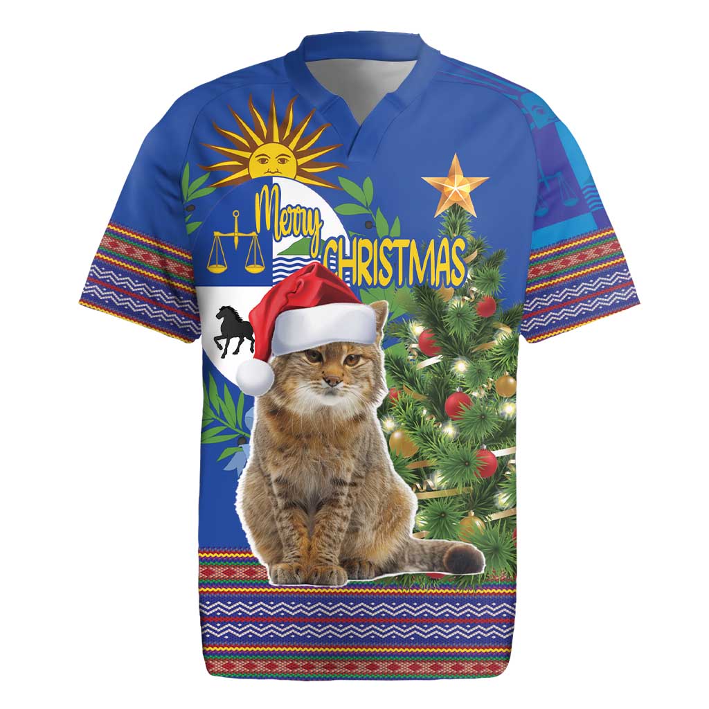 Uruguay Christmas Rugby Jersey Pampas Cat With Folk Pattern - Wonder Print Shop