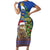 Uruguay Christmas Short Sleeve Bodycon Dress Pampas Cat With Folk Pattern - Wonder Print Shop