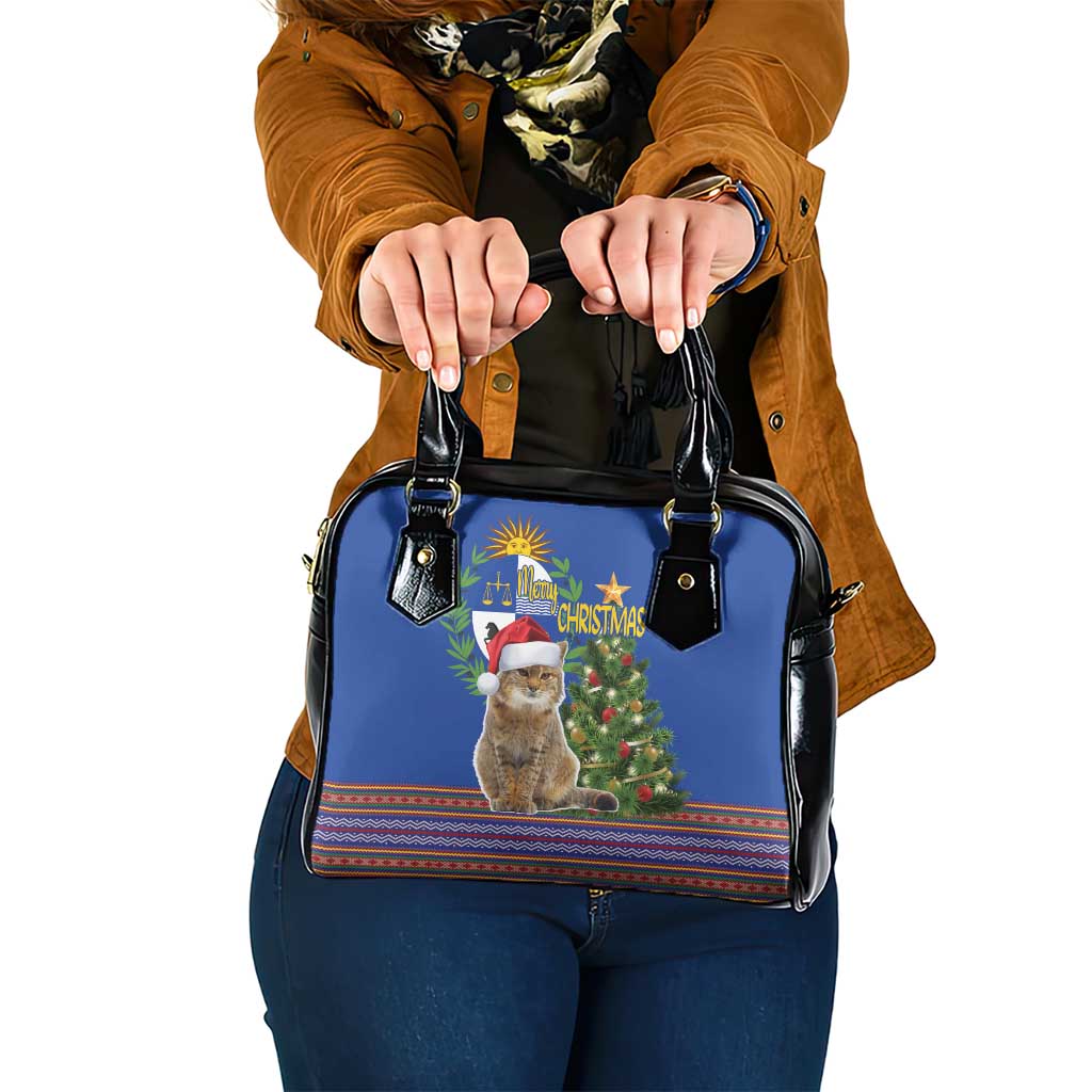 Uruguay Christmas Shoulder Handbag Pampas Cat With Folk Pattern