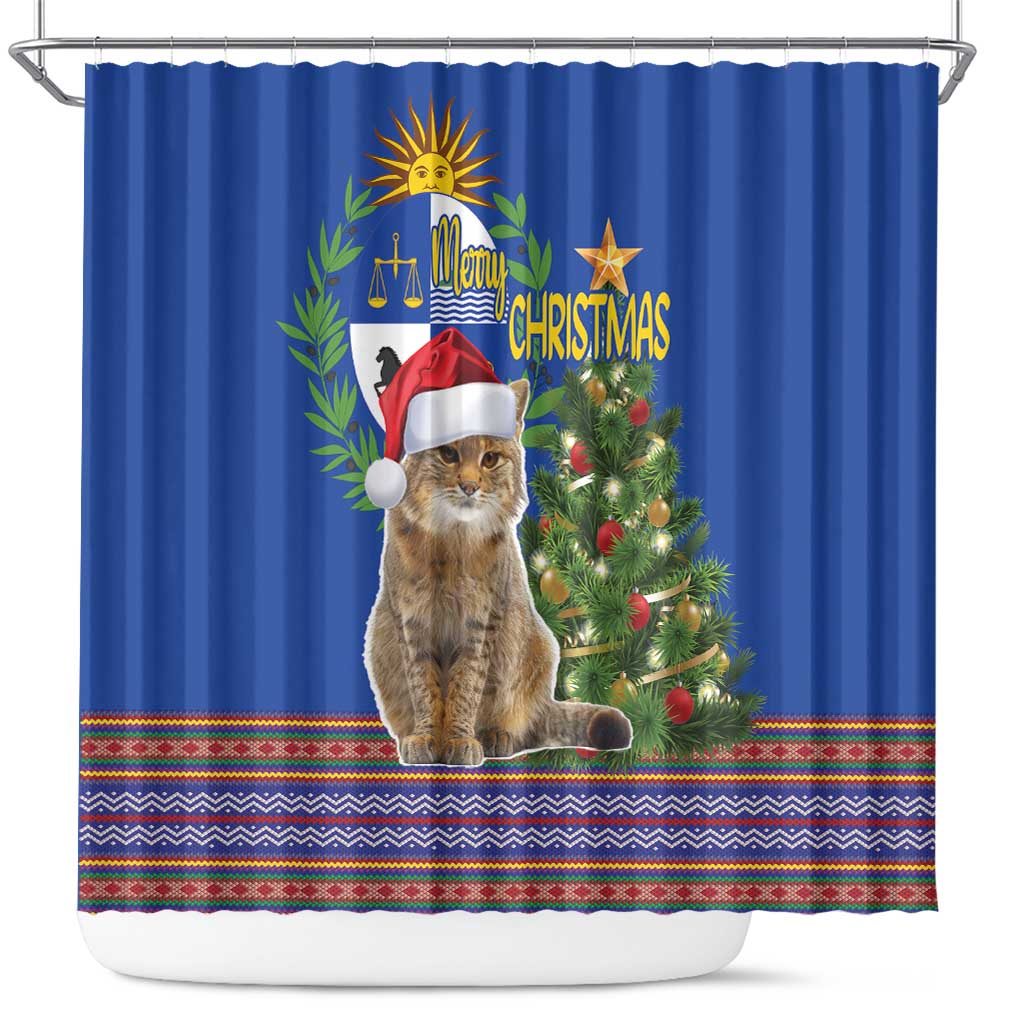 Uruguay Christmas Shower Curtain Pampas Cat With Folk Pattern