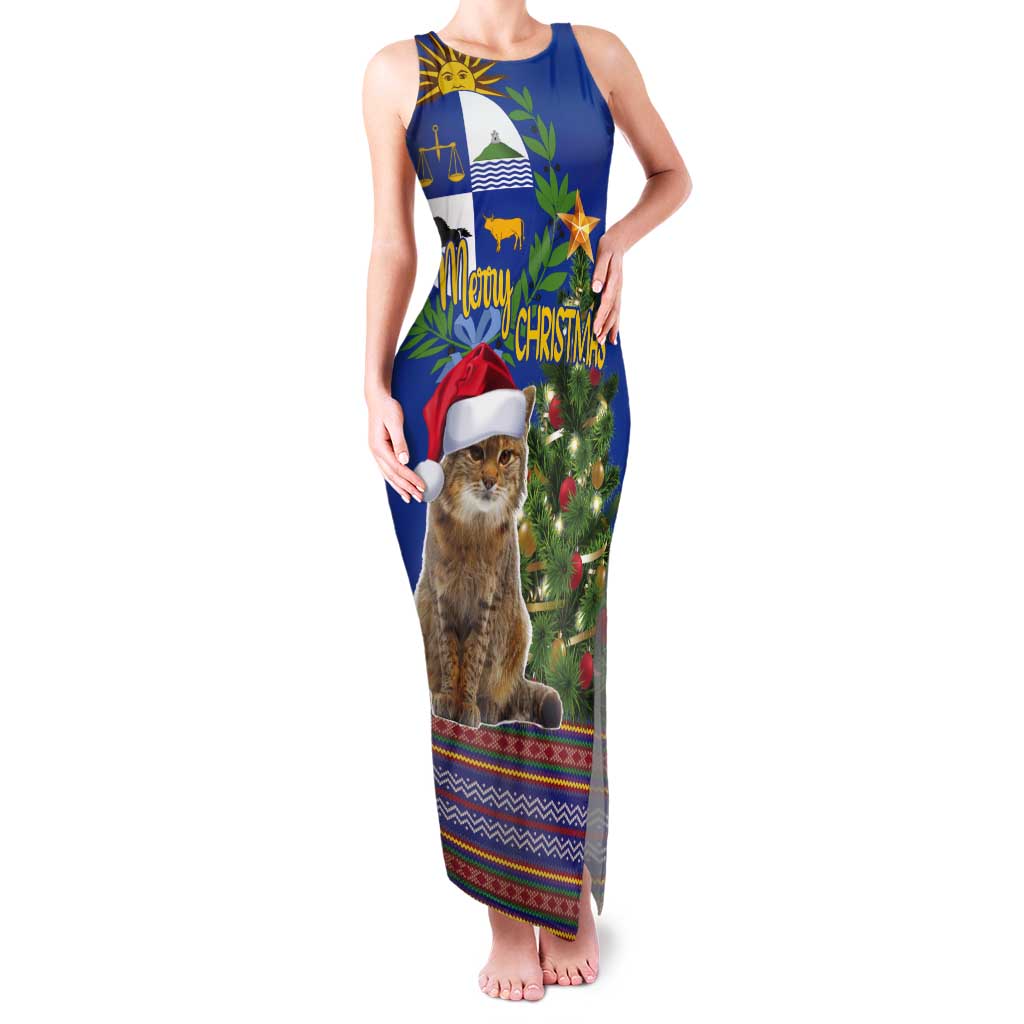 Uruguay Christmas Tank Maxi Dress Pampas Cat With Folk Pattern - Wonder Print Shop