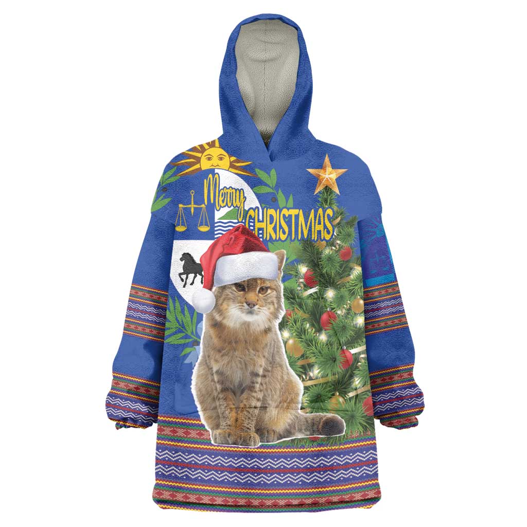 Uruguay Christmas Wearable Blanket Hoodie Pampas Cat With Folk Pattern