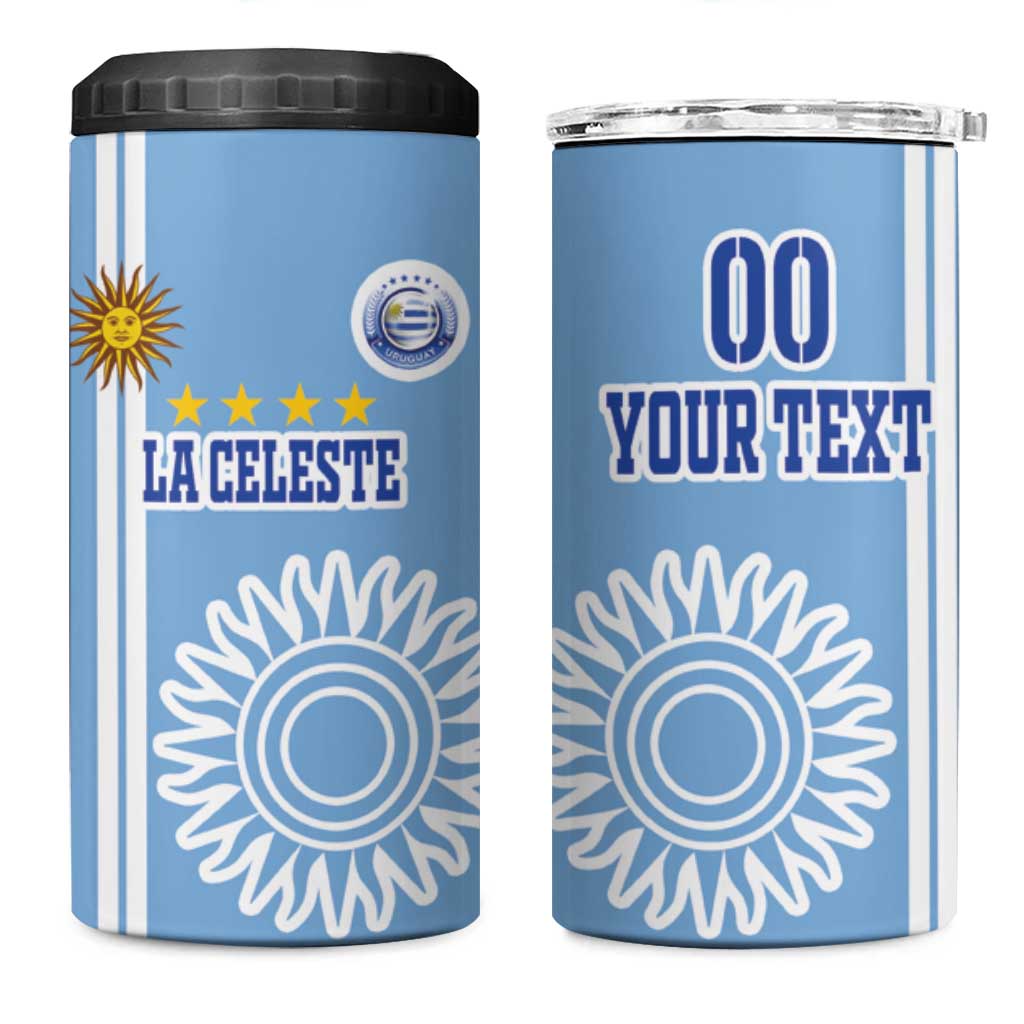 Custom Uruguay Football 4 in 1 Can Cooler Tumbler Sun of May The Sky Blue - Wonder Print Shop