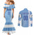 Custom Uruguay Football Couples Matching Mermaid Dress and Long Sleeve Button Shirt Sun of May The Sky Blue