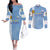 Custom Uruguay Football Couples Matching Off The Shoulder Long Sleeve Dress and Long Sleeve Button Shirt Sun of May The Sky Blue