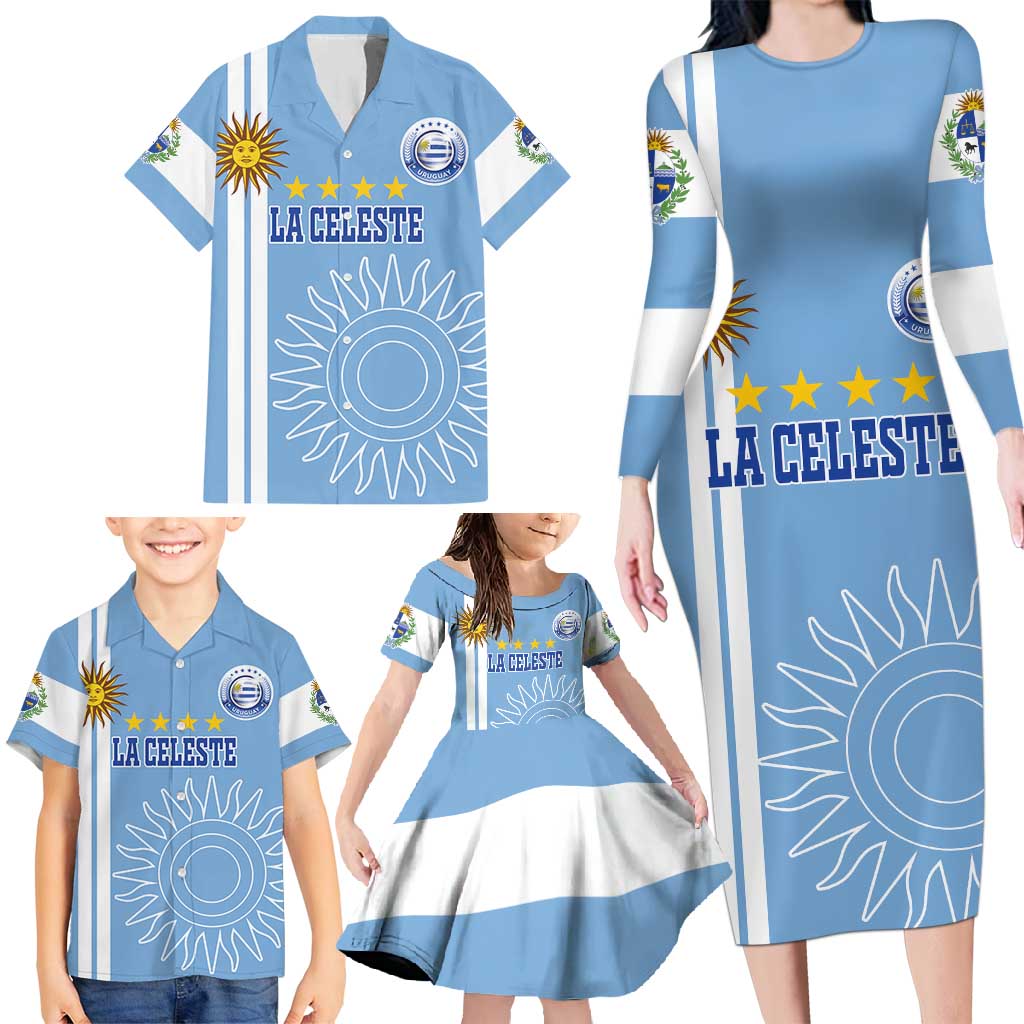 Custom Uruguay Football Family Matching Long Sleeve Bodycon Dress and Hawaiian Shirt Sun of May The Sky Blue - Wonder Print Shop